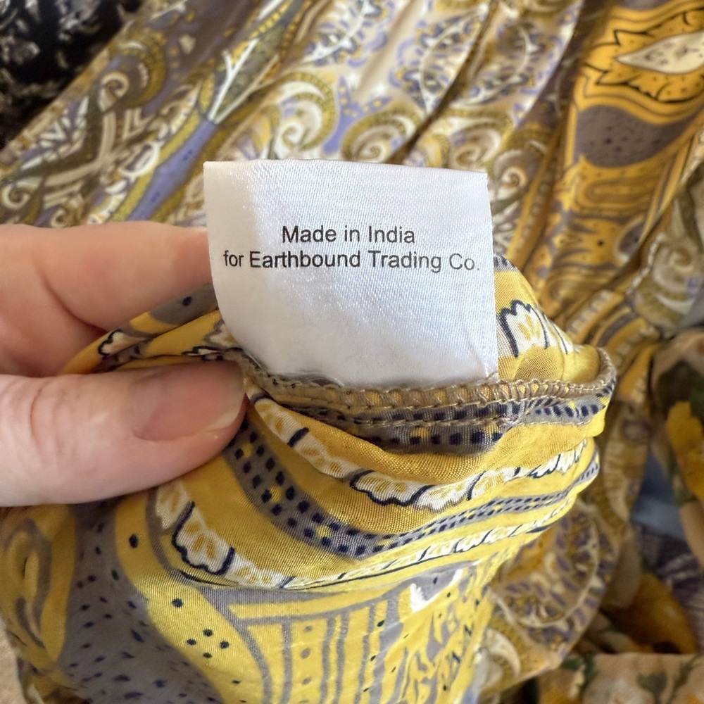 Yellow Paisley Off Shoulder Boho Maxi Dress sz M Festival Indie Airy Celestial - Picture 8 of 9